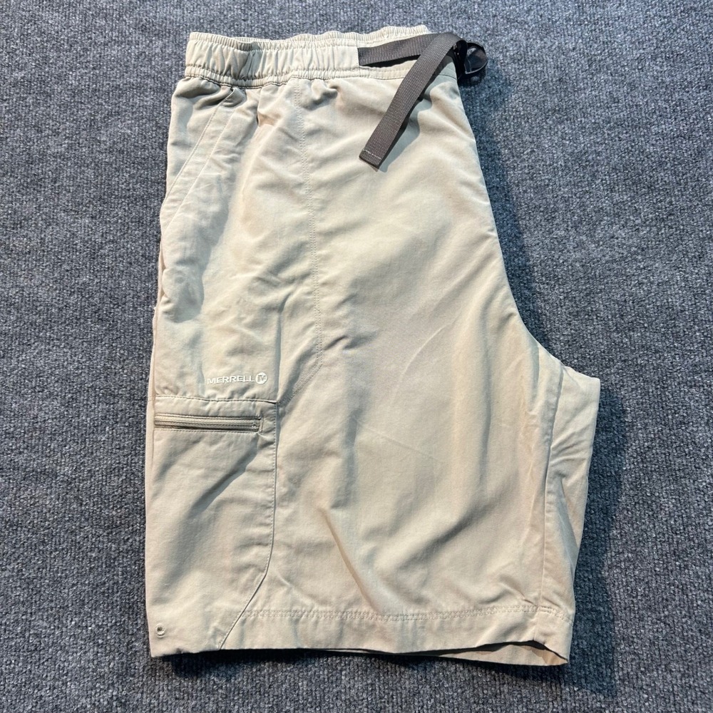 Merrell Mens XXL Opti-Wick Hiking Shorts Khaki Tan UPF 50+ Belted Cargo Outdoor